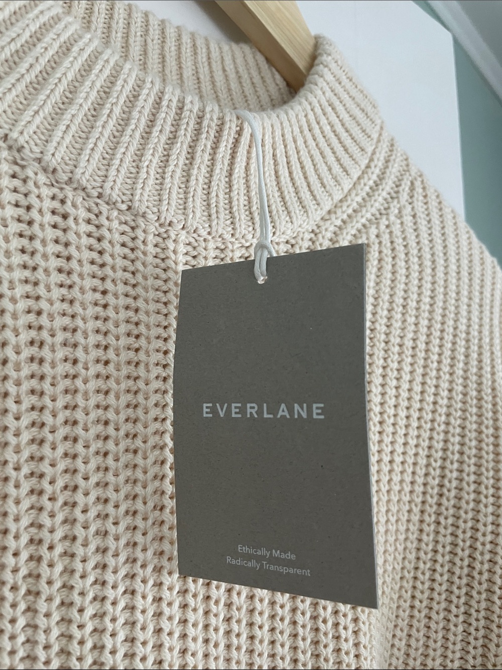 NWT Everlane Cream Ribbed Organic-Cotton Crewneck Sweater, Size Small - Picture 5 of 6
